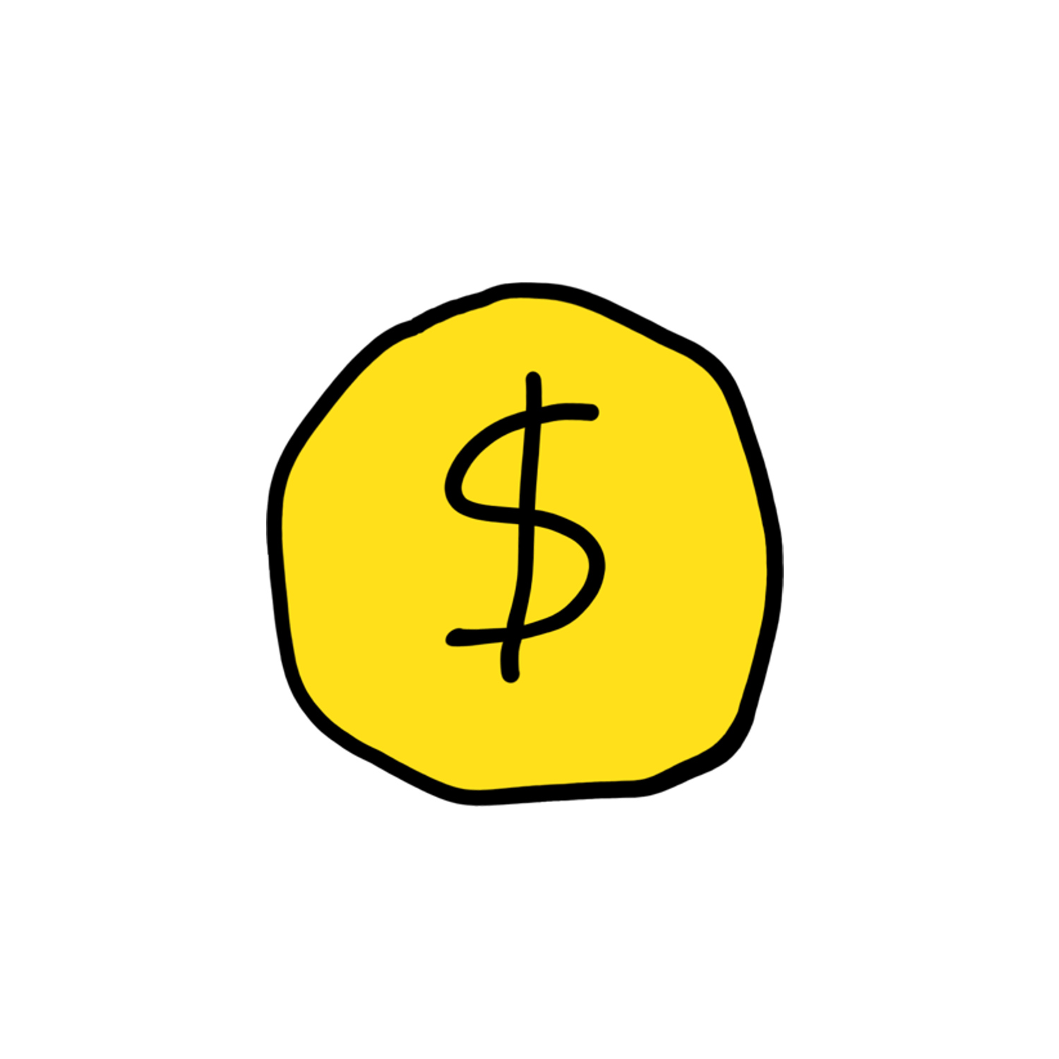 Hand-drawn yellow coin with a dollar sign, the Ticker Coin logo